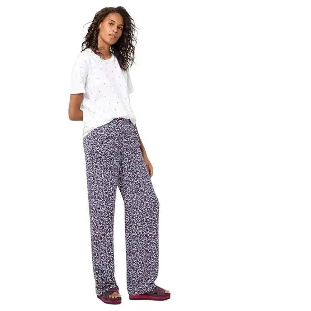 Michael Kors Heart Print Silk Wide Leg Navy Pants